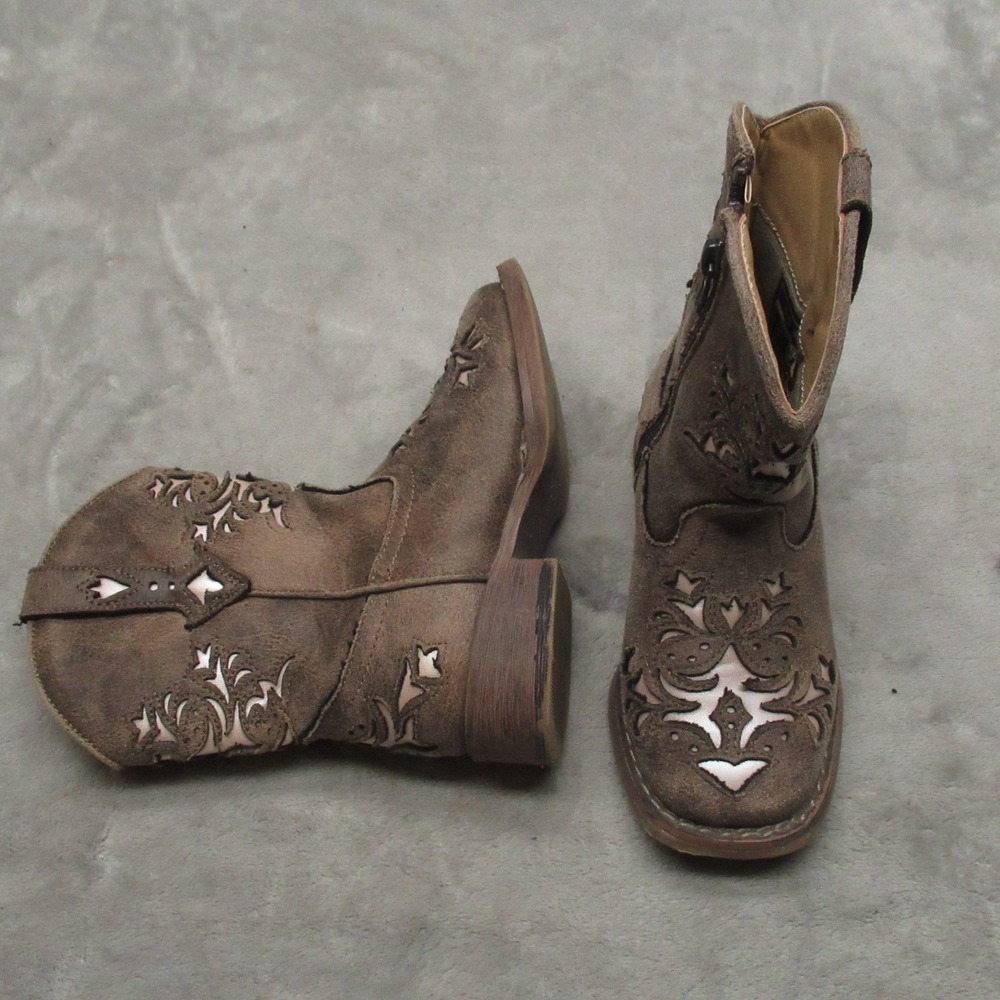 Roper Toddlers 7 Lola Cowboy Boots Brown Faux Leather Western Side Zip Square